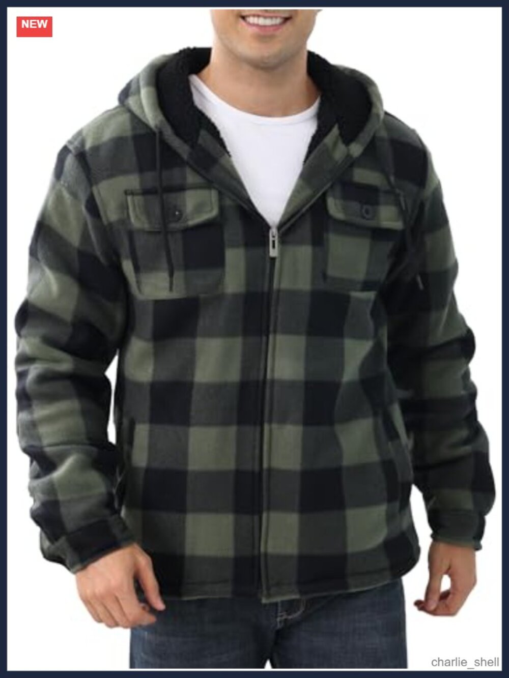 Men's Flannel Fleece Jacket Sherpa Lined Plaid Full Zip Hooded Winter Coat